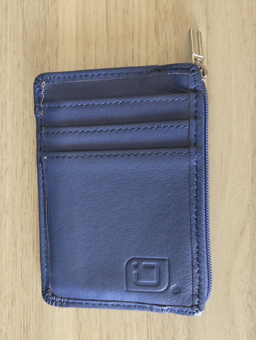 Identity Stronghold RFID Blocking Leather Card Holder Wallet Blue Zip NEW